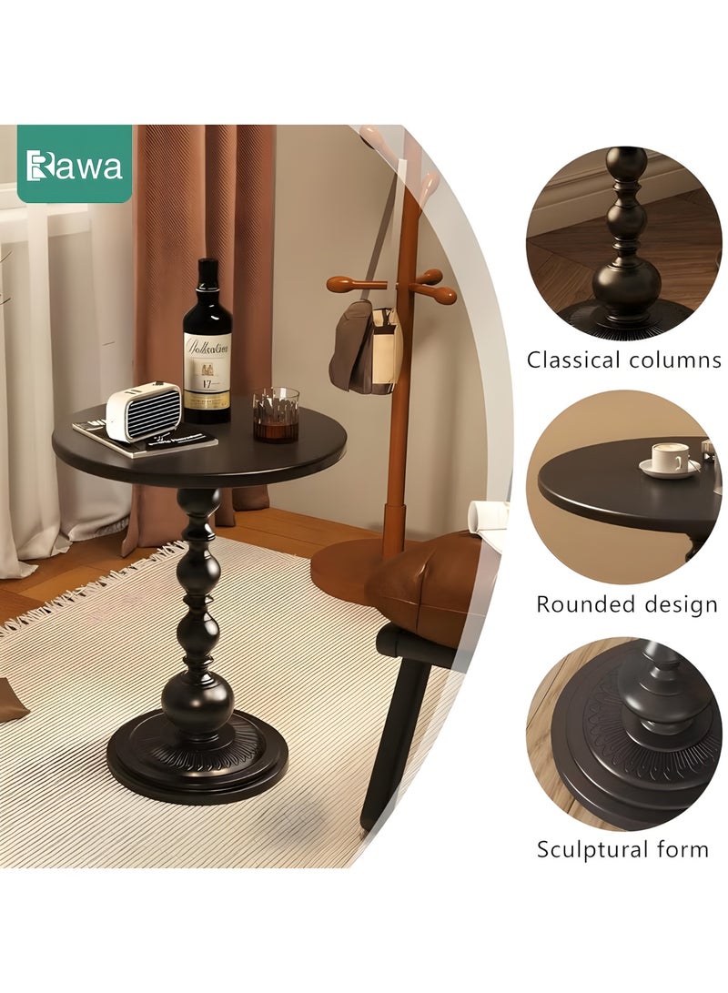 روعة طاولة جانبية معدنية مستديرة، طاولة قهوة كلاسيكية للأريكة، طاولة جانبية صغيرة لغرفة المعيشة، طاولة خدمة كلاسيكية، طاولة بقاعدة بارزة لغرفة المعيشة والمكتب (سوداء) - Image 3